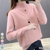 【MsMore】半高領水貂絨網紅爆款針織毛衣#111355- F 粉紅