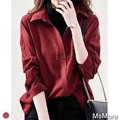 【MsMore】韓版簡約落肩襯衫假2件上衣#111342- 2XL 紅