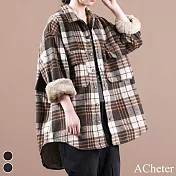 【ACheter】韓版寬鬆大碼保暖呢羊羔毛加厚襯衫外套#111274- L 咖