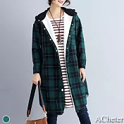 【ACheter】經典格子印花內加絨保暖休閒寬鬆襯衫大外套#111336- F 綠格