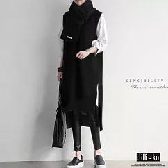 【Jilli~ko】韓版前短針織長馬甲背心 1330  FREE 黑色