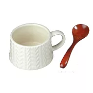 【BISQUE】立體針織紋陶瓷馬克杯280ml(附木匙) ‧ 白