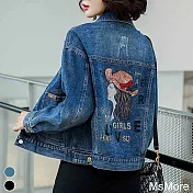 【MsMore】韓版網紅時尚刺繡亮片牛仔外套#111348- M 藍