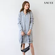 【AMIEE】刷絨純色長版連帽外套(KDC-5829) M 灰色