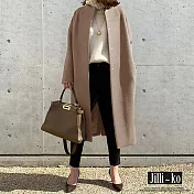 【Jilli~ko】無領開扣毛呢繭型大衣 J8532　 FREE 咖啡色