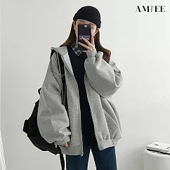【AMIEE】簡約寬鬆連帽外套(KDC─8345) M 灰色