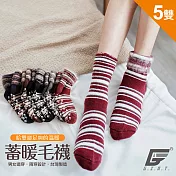GIAT台灣製兩穿設計保暖止滑刷毛襪(5雙組/5色各1雙) FREE 條紋款