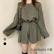 【Lockers 木櫃】圓領繫繩帶連衣褲裙-2色 L110120615 綠色