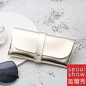 seoul show首爾秀  2款便攜式卡扣卡帶太陽眼鏡盒手工皮質眼鏡包  卡扣款 金