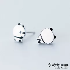 【Sayaka紗彌佳】925純銀超萌慵懶熊貓造型不對稱耳環 ─單一款式