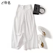【初色】文藝休閒九分寬褲-共5色-96530(M-2XL可選) XL 白色