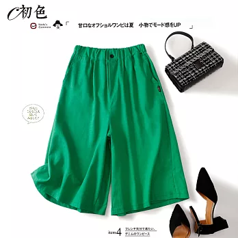 【初色】休閒棉麻七分寬褲-共7色-99576(M-2XL可選) L 綠色