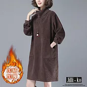 【Jilli~ko】加厚加絨高領燈芯絨連衣裙 J8630　 FREE 咖啡色