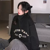 【Jilli~ko】華夫格英文刺繡立領衛衣 58702  FREE 黑色