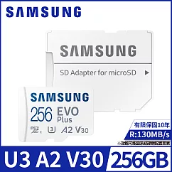 【SAMSUNG 三星】EVO Plus microSDXC UHS─I(U3) A2 V30 256GB記憶卡(MB─MC256KA)公司貨