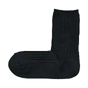 [MUJI無印良品]女棉混麻花織紋直角襪 23~25cm 黑色