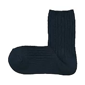 [MUJI無印良品]女棉混麻花織紋直角襪 23~25cm 暗藍