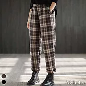 【ACheter】外銷品牌顯瘦格子休閒寬鬆哈倫褲#111611- M 咖