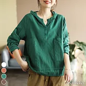 【ACheter】春季文藝雙層棉紗純色連帽t恤休閒上衣#111660- M 綠