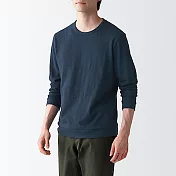 [MUJI無印良品]男有機棉節紗天竺長袖T恤 L 暗藍