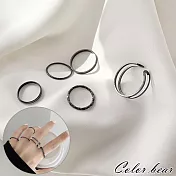 【卡樂熊】簡約多款圓圈五件套造型戒指(三色)- 黑色