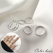 【卡樂熊】簡約多款圓圈五件套造型戒指(三色)- 銀色