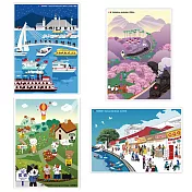 我愛台灣明信片●淡水老街＋淡水漁人碼頭+侯硐貓村＋阿里山（4張組）