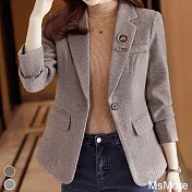 【MsMore】韓版休閒修身千鳥格西裝外套#111698- XL 咖