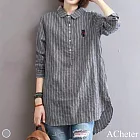 【ACheter】日系文藝刺繡條紋大碼襯衫上衣#11673- 2XL 灰