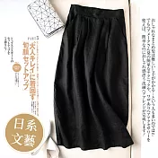 【ACheter】日系文藝風寬鬆高腰棉麻中長裙#111676- M 黑
