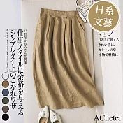 【ACheter】日系文藝風寬鬆高腰棉麻中長裙#111676- M 姜黃