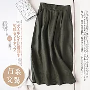 【ACheter】日系文藝風寬鬆高腰棉麻中長裙#111676- M 灰綠