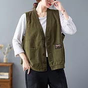 【ACheter】復古純棉寬鬆純色開衫V領背心外套#111800- L 綠