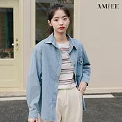 【AMIEE】復古經典牛仔襯衫(KDT-2789) S 淺藍色