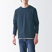 [MUJI無印良品]男有機棉水洗天竺圓領長袖T恤 XL 暗藍