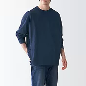 [MUJI無印良品]男有機棉粗織天竺長袖T恤 L 暗藍