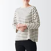 [MUJI無印良品]女有機棉粗織天竺船領七分袖T恤 M-L 灰橫紋
