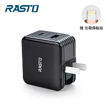 RASTO RB9 智慧型摺疊 20W PD+QC3.0 雙孔快速充電器 黑