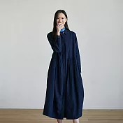 旅途原品 文藝襯衫連衣裙 M/L-XL　 M 深藍色
