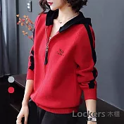 【Lockers 木櫃】春秋時尚連帽開衫外套-3色 L111021101 紅色