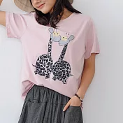 【KT】大眼長頸鹿刺繡拼布T恤 9650　 FREE 粉紅色