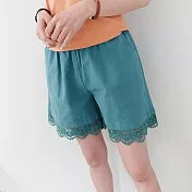 【慢。生活】鬆緊腰蕾絲花邊造型寬短褲 12599-2　 FREE 藍色