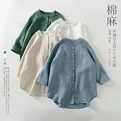 【慢。生活】苧麻棉襯衫立領七分袖襯衫寬鬆大碼防曬衫 M-L 8220 M 湖水綠