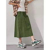 【慢。生活】鬆緊腰棉料設計口袋休閒長裙 13810  FREE 綠色