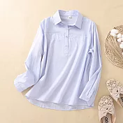 【ACheter】春裝經典棉麻文藝簡約純色襯衫上衣#111989- XL 淺藍