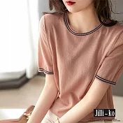 【Jilli~ko】新款夏季針織衫韓版寬鬆顯瘦圓領短袖T恤 J8734　 FREE 粉紅色