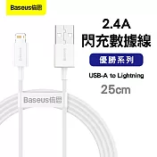 Baseus倍思 優勝系列 USB-A to Lightning 傳輸充電線0.25M/白色