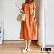 【Jilli~ko】純色日系棉麻感連衣裙 M-L J8084　 M 橘色