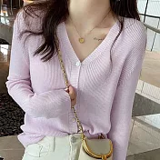 【ACheter】新款v領寬鬆針織空調罩衫#111921- F 紫