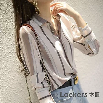 【Lockers 木櫃】春夏顯白設計條紋線條襯衫 L111030907 FREE 圖片色